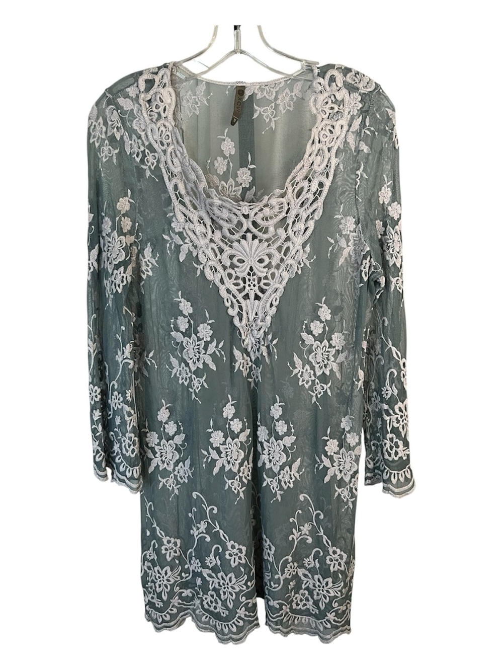 XCVI Dusty Vintage Y2K FairySage Lace-Overlay Mini Dress with Ivory Crochet Yoke